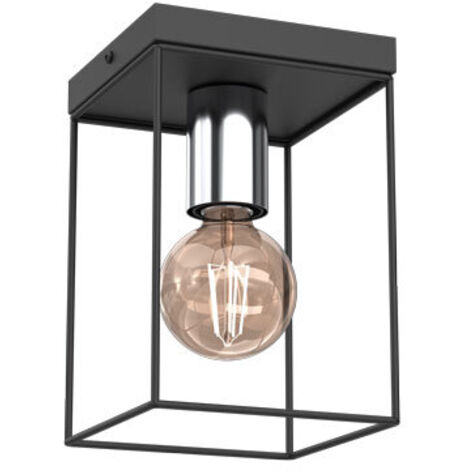 Plafoniera quadrata moderna nera cromo Homen E27 Luminex