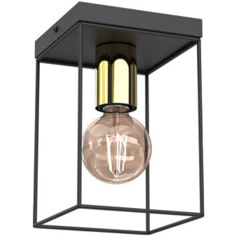 Plafoniera quadrata moderna nera oro Homen Luminex E27