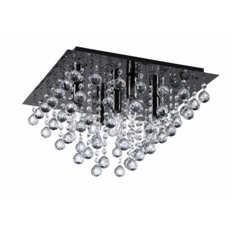 Plafoniera quadrata nera glamour cristalli 5xE14 Reality