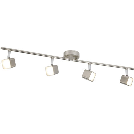 Plafoniera Quadruplo Acciaio Argento Policarbonato Cromo Led 17W 3000K