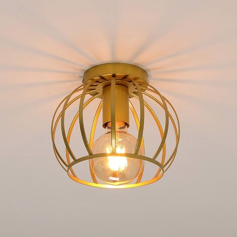 Plafoniera Retro Base E27 Gabbia Lampada a Soffitto Per Cucina Sala da pranzo Camera da letto Corridoio Ingresso Balcone Oro