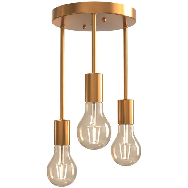 Image of Plafoniera Retrò,3 Testa Oro Lampada da soffitto dal design industrial,Retro Vintage Lampada da Soffitto Industriale lampadario in metallo Oro gabbia