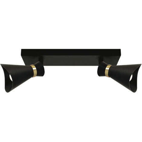 Plafoniera rettangolare nera-oro 2 luci E14 Loreta