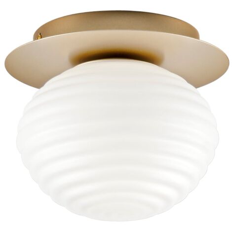 "Plafoniera RIPPLE in metallo oro con diffusore in vetro bianco 20 cm."