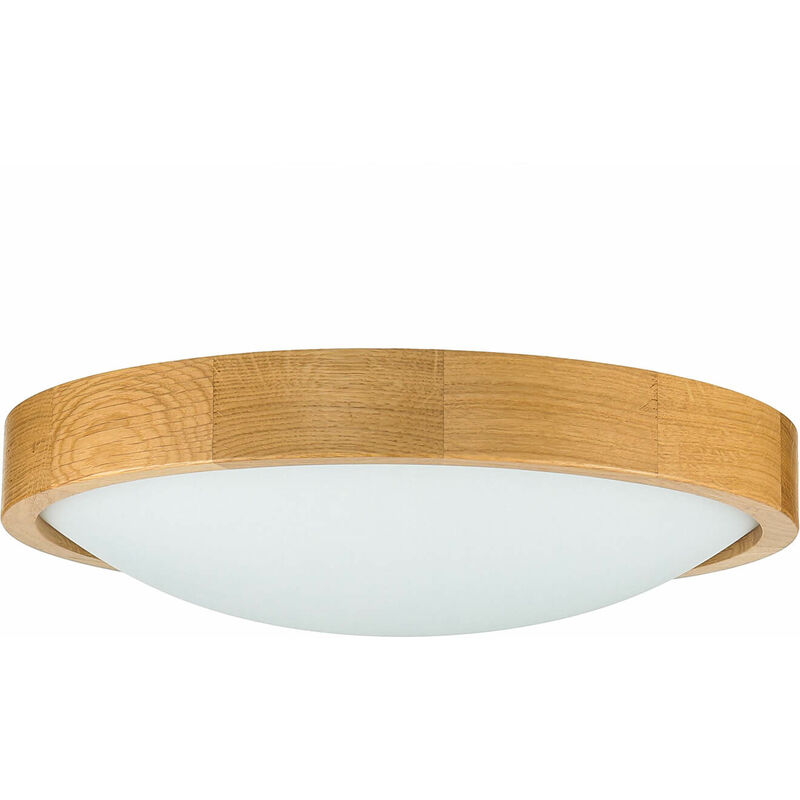 Image of Licht-erlebnisse - Plafoniera rotonda ø 37 cm legno vetro soffitto soggiorno - Quercia