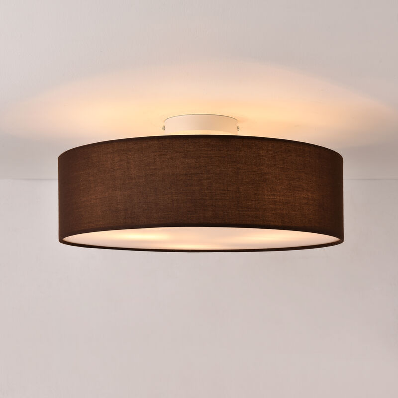 Image of Plafoniera Rotonda a 3 Fonti di Luce 3x E27 60W Lampada da Soffitto Struttura in Plastica Rivestimento in Tessuto Traslucido - Marrone - marrone