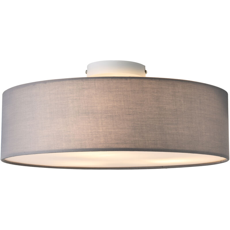 Image of Plafoniera rotonda 3 porta lampade rivestimento in tessuto vari colori colore : grigio
