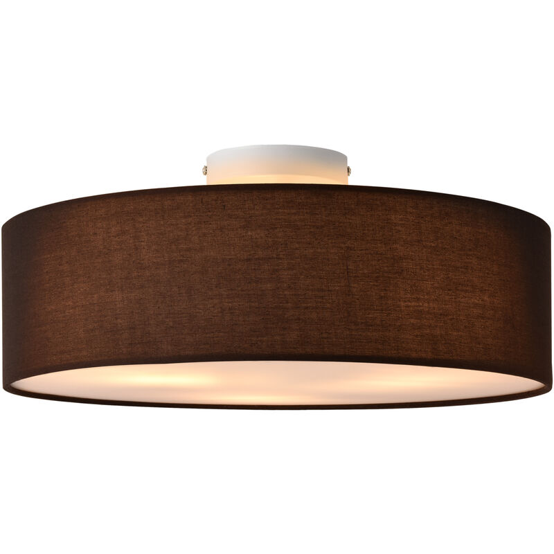 Image of Plafoniera rotonda 3 porta lampade rivestimento in tessuto vari colori colore : marrone