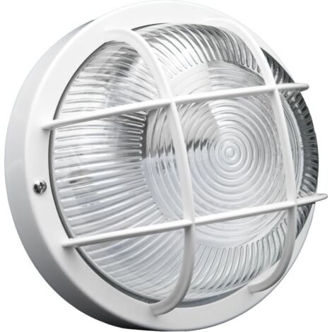 Plafoniera Rotonda da Parete o Soffitto, Brennenstuhl, Portalampada con Griglia in Plastica Resistente, Attacco E27, Max 60W, Applique per Interno & Esterno, IP44, Bianco