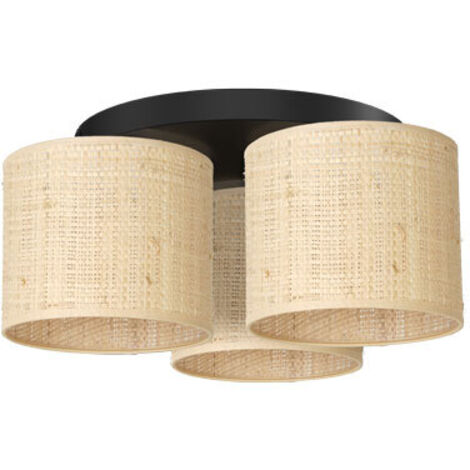 Plafoniera rotonda nera 3 paralumi rattan crema E27 Luminex
