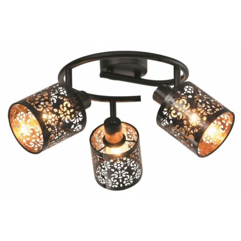 Plafoniera rotonda nera Kiga 3 luci E14 40W Reality