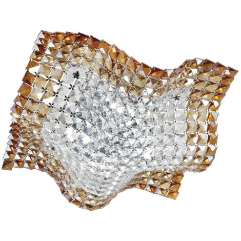 "Plafoniera RUMBA in cristallo ambrato 44 cm."