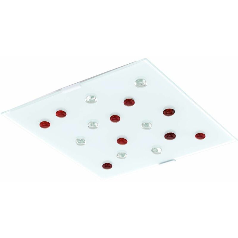 Image of Lampada da soffitto a led di alta qualità con pietre di vetro rosso bianco chiaro satinato Eglo 93418