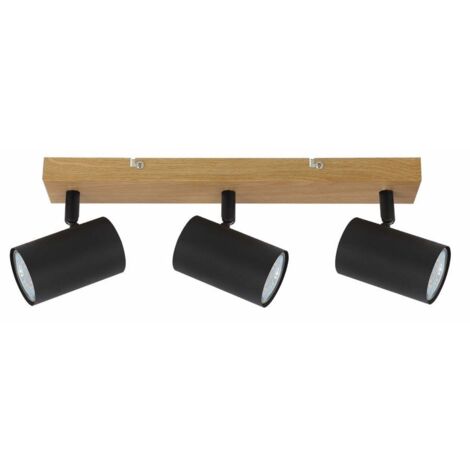 Plafoniera scandinava Quentin 3 spot GU10 nero/legno
