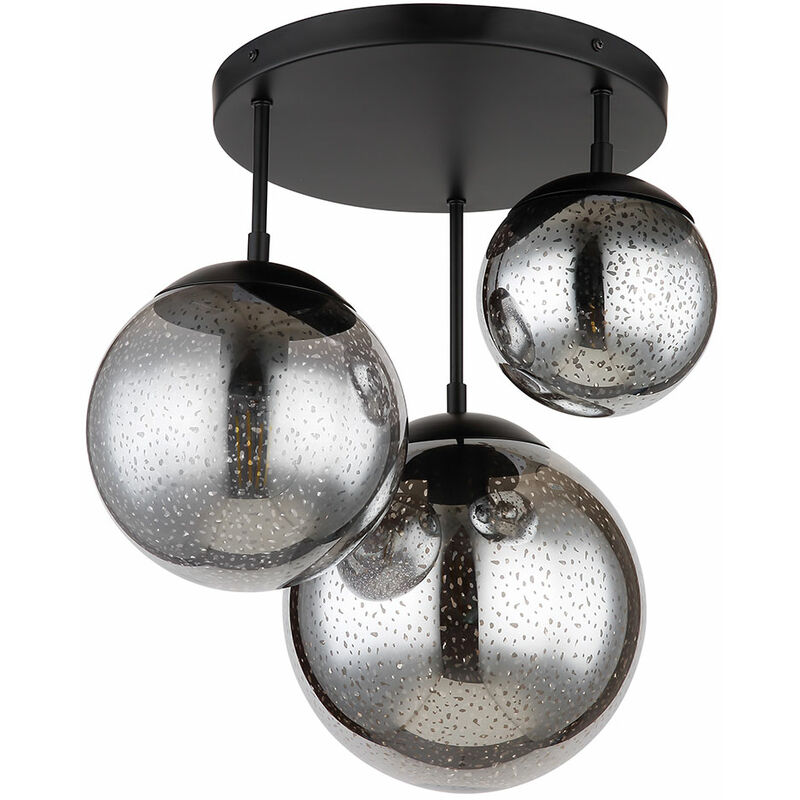 Image of Lampada da soffitto lampada da soggiorno plafoniera sala da pranzo, vetro metallo nero fumé effetto stella, 3 lampadine E27, d 46,5 cm