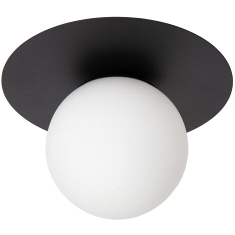 Plafoniera sfera vetro opale/nero Tricia Lucide E27