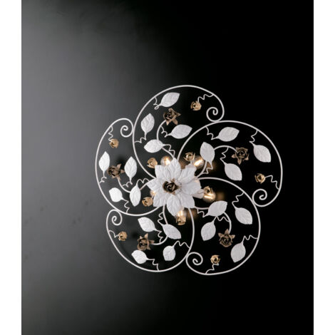Plafoniera Shabby Chic Bella Metallo Bianco 5 Luci E14