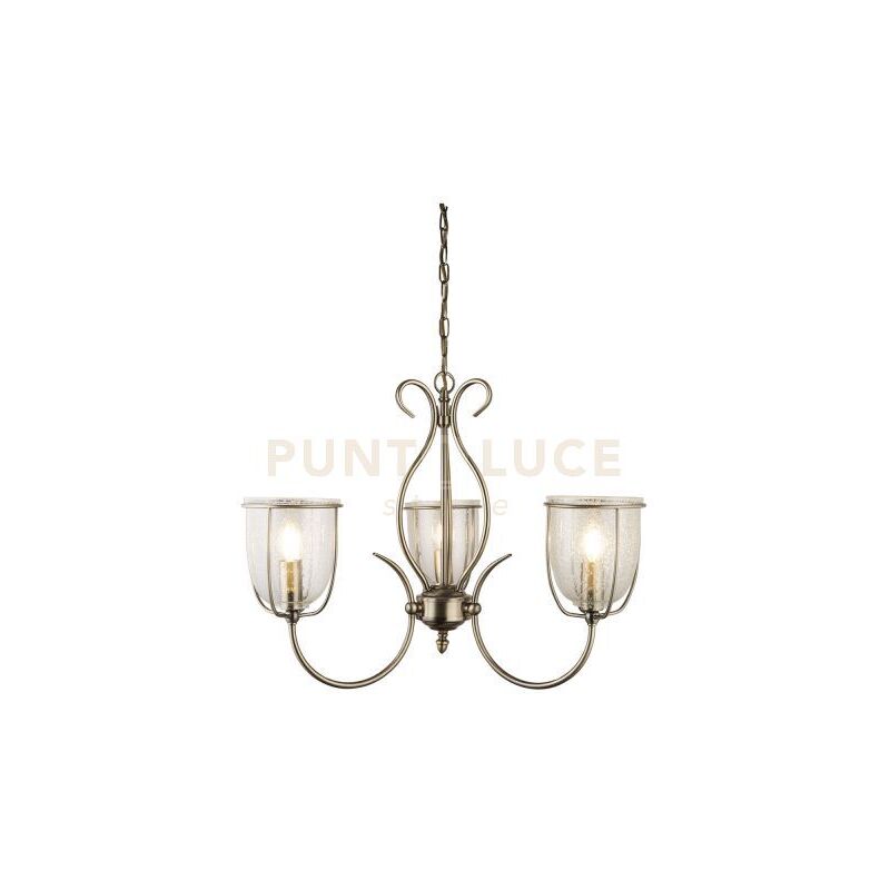 Searchlight - Silhouette 3Lt Pendant - Metallo ottone anticato e vetro seminato