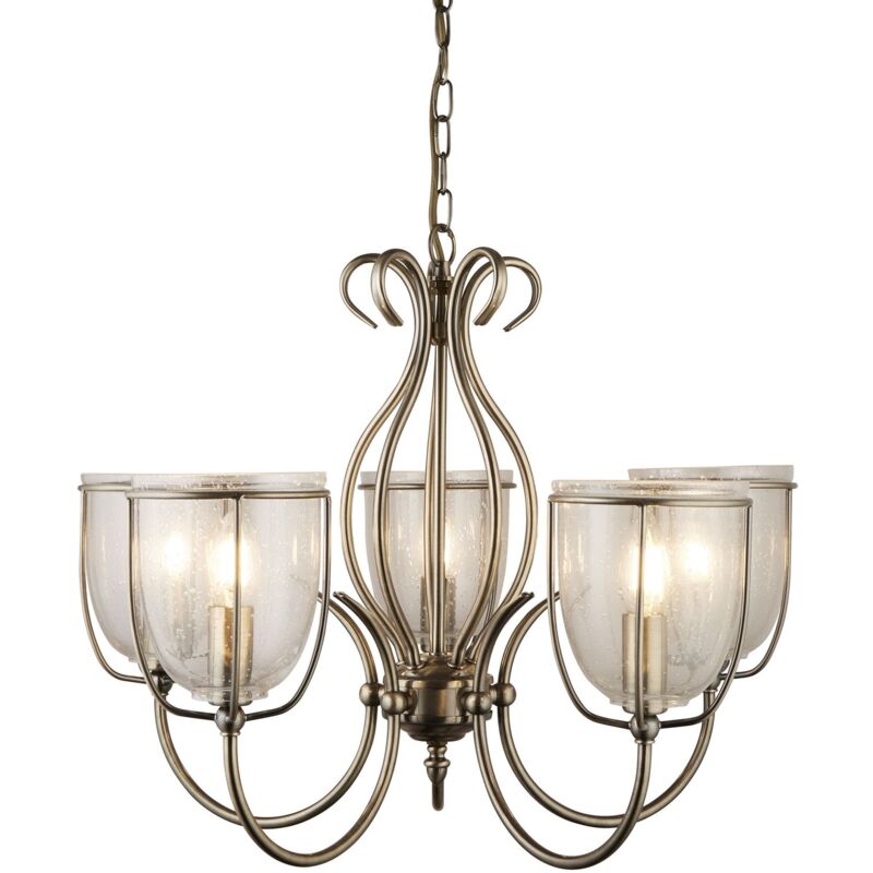 Lampadario Contemporaneo Silhouette Acciaio Ottone Vetro 5 Luci E14