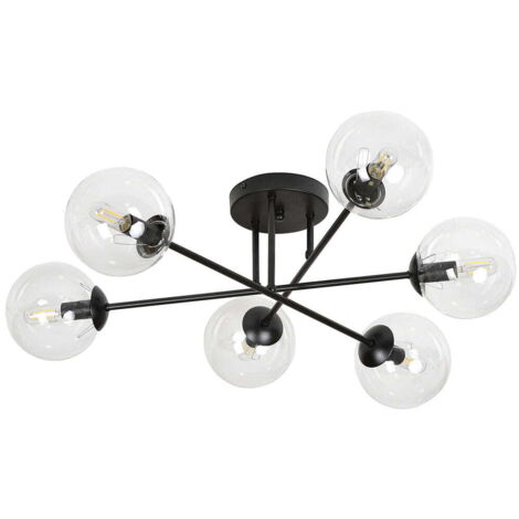 Plafoniera soffitto Emibig Brendi 6xE14 nera vetro trasparente
