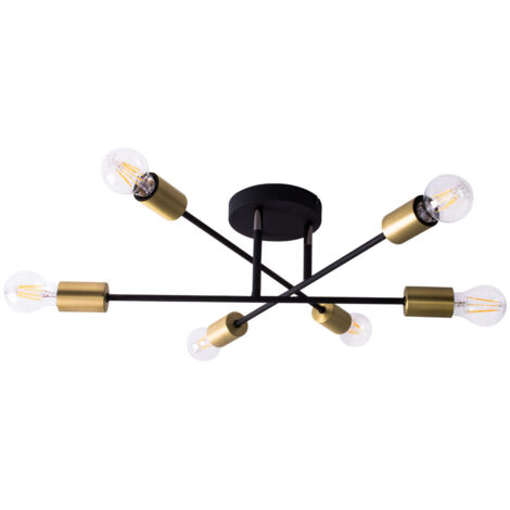 Plafoniera Soffitto Interno 3 Braccia Orientabili 6 Luci Nero Oro Cross GD Trio