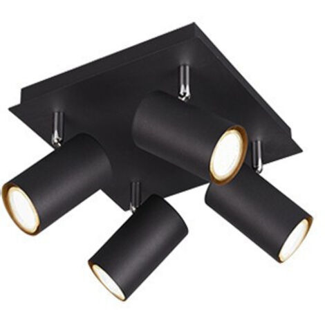 Plafoniera Soffitto Interno Quadrata 4 Faretti Spot Nero Marley GD Trio