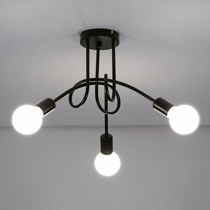 Image of Goeco - Plafoniera moderna, lampade da soffitto in ferro vintage E27, lampadario a led a 3 luci per soggiorno cucina ristorante, Diametro: 55 cm