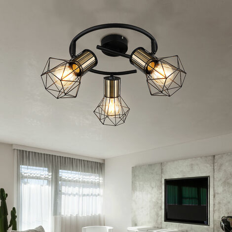 Plafoniera soggiorno faretto da soffitto vintage 3 fiamme retrò, faretti a rete orientabili, 3x E27, DxH 28,5x19 cm