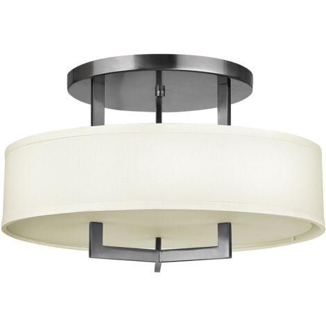 Plafoniera soggiorno lampada acrilico lino acciaio nichel D 50,8 cm 3 fiamme