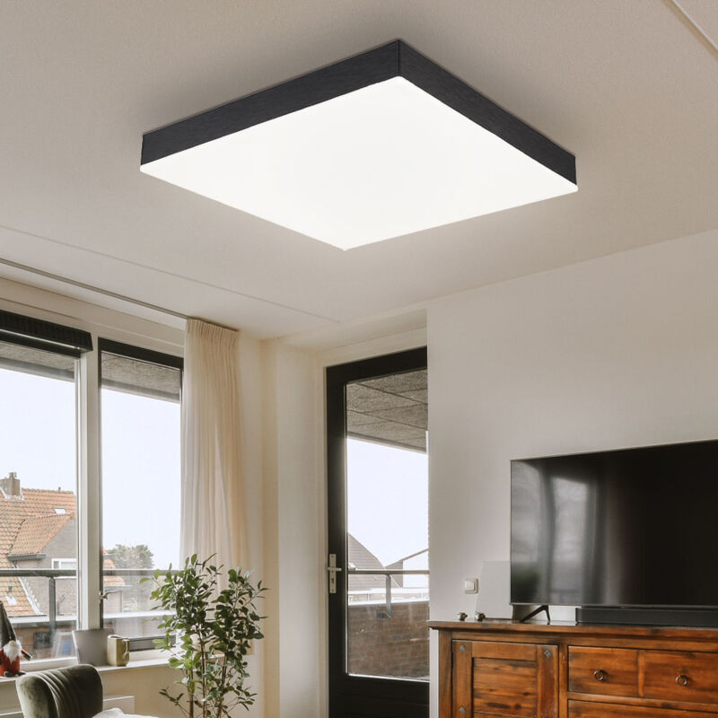Image of Plafoniera soggiorno lampada da soffitto lampada da pranzo lampada da ufficio quadrata, metallo nero acrilico bianco plastica, 1x led 1200Lm 3000K