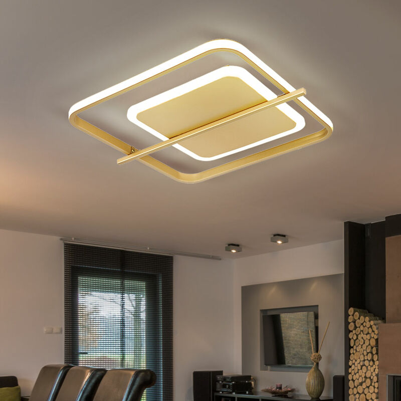 Image of Plafoniera soggiorno lampada led color oro plafoniera camera da letto, metallo alluminio, 1x led 36W 2650Lm bianco caldo, LxPxH 40x36x5 cm