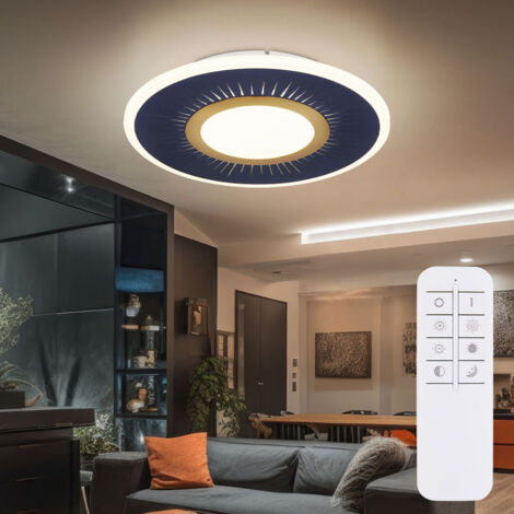 Plafoniera soggiorno plafoniera sala da pranzo lampada rotonda, metallo acrilico bianco blu, telecomando dimmerabile, 1x LED 40W 1300Lm 2700-6000K Profondità 37,2 cm
