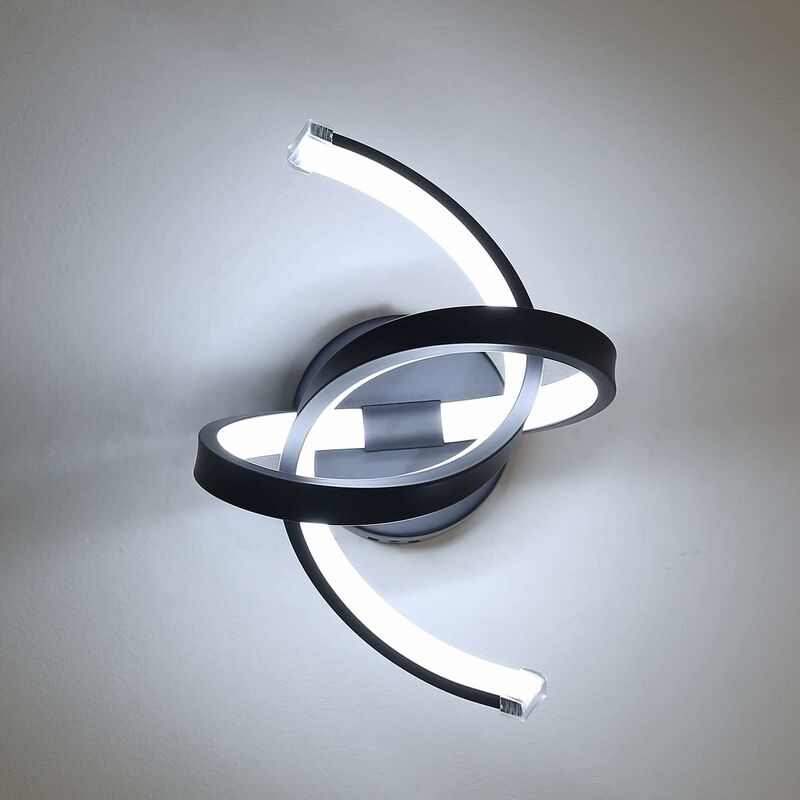Image of Lampada da parete moderna a LED, lampada da parete a spirale nera, 20W Creatività Design Lampada da parete acrilica in metallo curvo, bianco freddo
