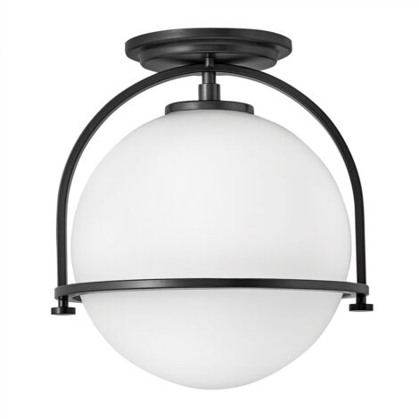 Plafoniera Somerset Quintiesse sfera vetro opale nera 28cm