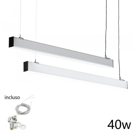 Plafoniera sospensione 40w 120cm con cavi sospensione alluminio silver illuminazione Luce Fredda