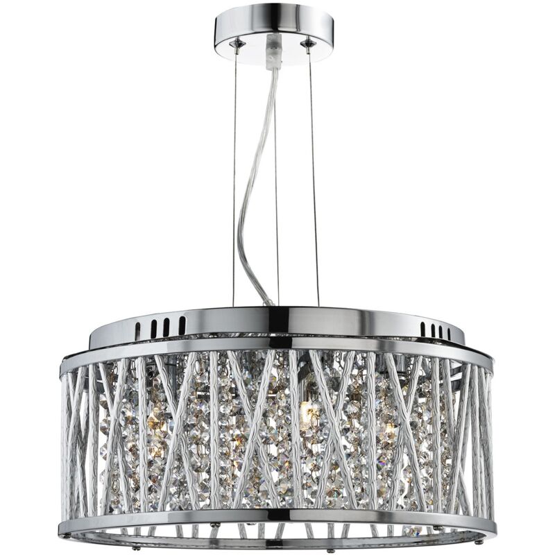 Lampadario Contemporaneo Elisa Acciaio Cromo Vetro 4 Luci G9