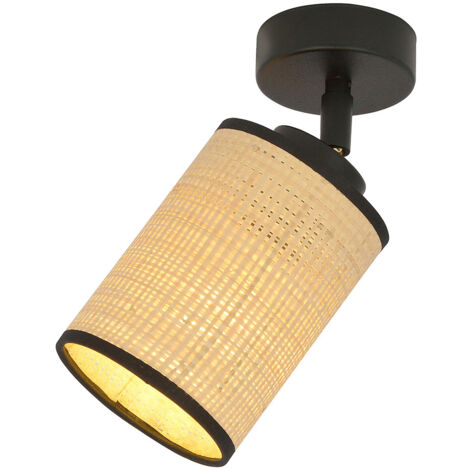 Plafoniera Spot 1 Luce Bronx In Acciaio Nero E Rattan Paralumi Regolabile
