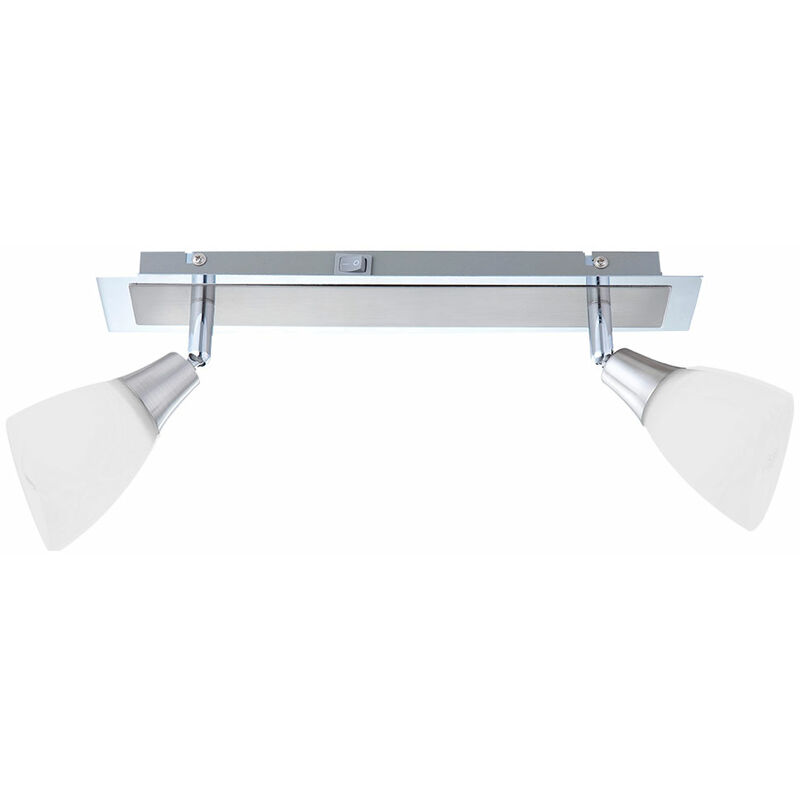 Image of Plafoniera vetro bianco spot strip plafoniera orientabile 2 fiamme, nichel opaco, 2x E14, LxPxH 35x6,5x18cm, soggiorno sala da pranzo cucina