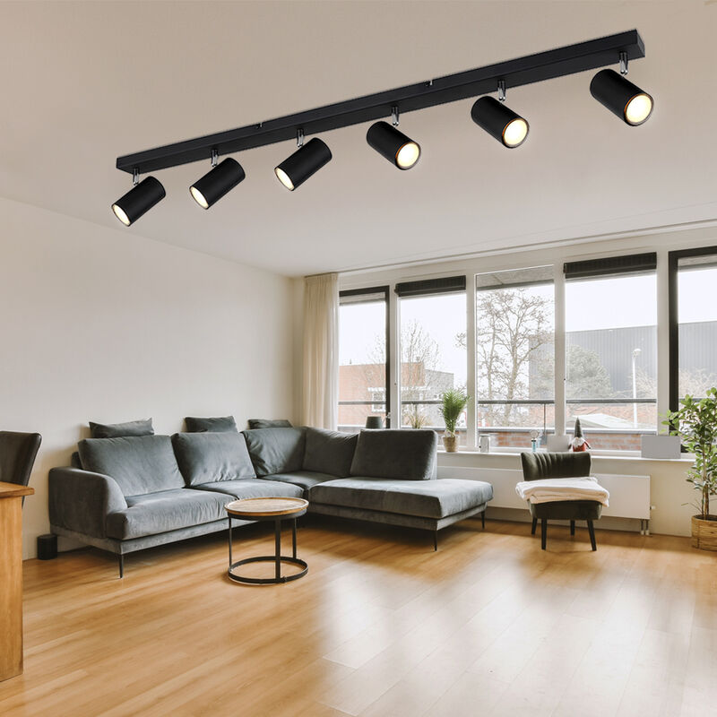 Image of Plafoniera Spot bar Faretto da soffitto 6 fiamme Luce soggiorno, plafoniera con faretti orientabili, metallo nero, 6x GU10, LxPxH 115x6x12 cm