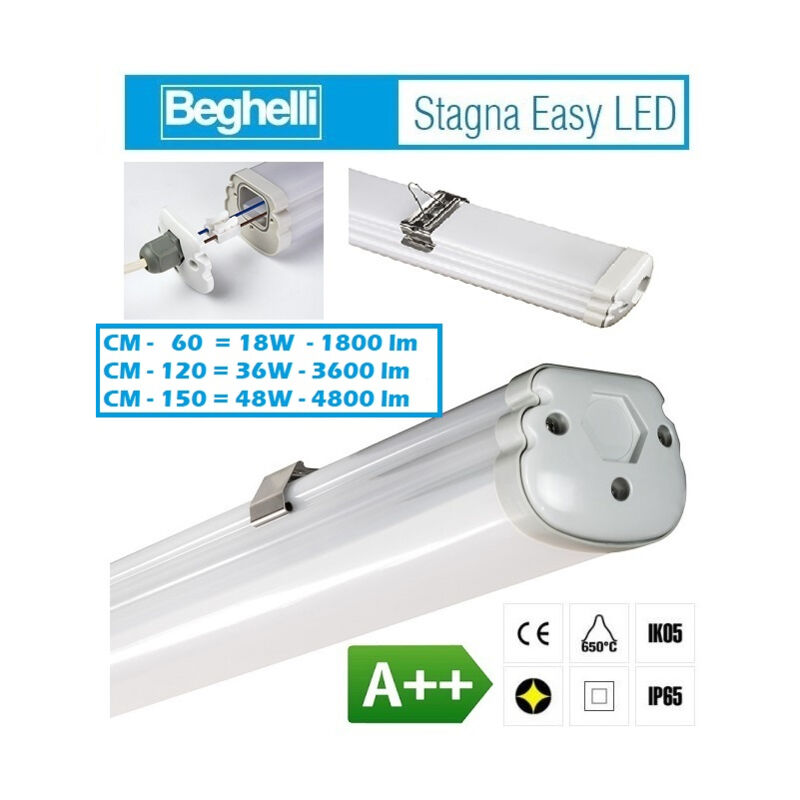 Plafoniera Stagna Led 48w Ip65 Cm 150 Luce Fredda