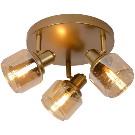 Plafoniera tonda 3 faretti vetro oro Lucide Bjorn E14