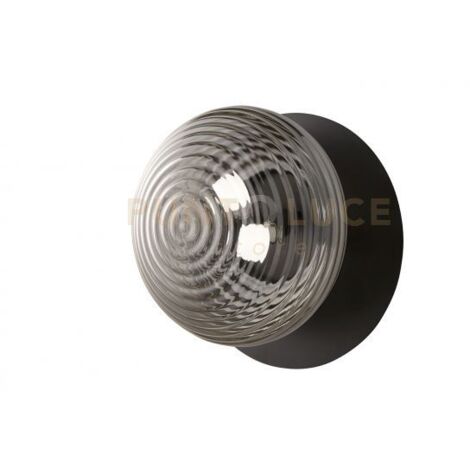 PLAFONIERA TONDO BASE NERA 1 VETRO FUME' 2 LUCI ATTACCO E27 D.46CM