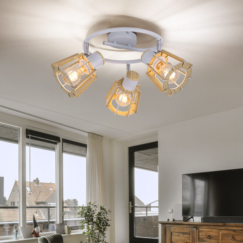 Image of Etc-shop - Plafoniera lampada da soffitto in legno lampada da soggiorno lampada da camera da letto lampada da corridoio, metallo, 3 luci faretti