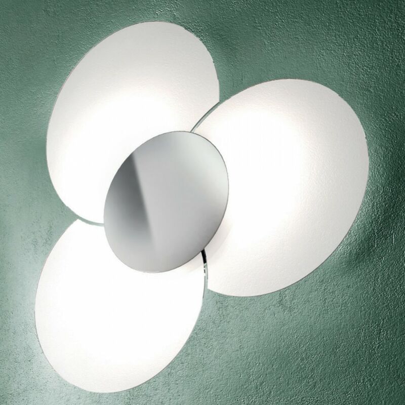 Top Light - Plafoniera tp-clover 1114 e27 100cm led vetro bianco lampada soffitto fiore tonda moderna, finitura metallo cromo lucido