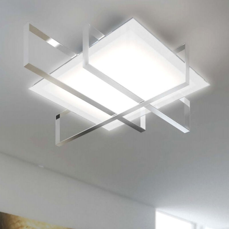 Image of Plafoniera tp-cross 1106 100 e27 60w lampada soffitto moderno vetro metallo, finitura metallo bianco - Bianco