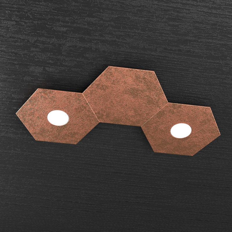 Image of Plafoniera moderna top light hexagon 1142 2l1d a1 gx53 led metallo lampada parete soffitto, finitura metallo foglia rame - Foglia rame