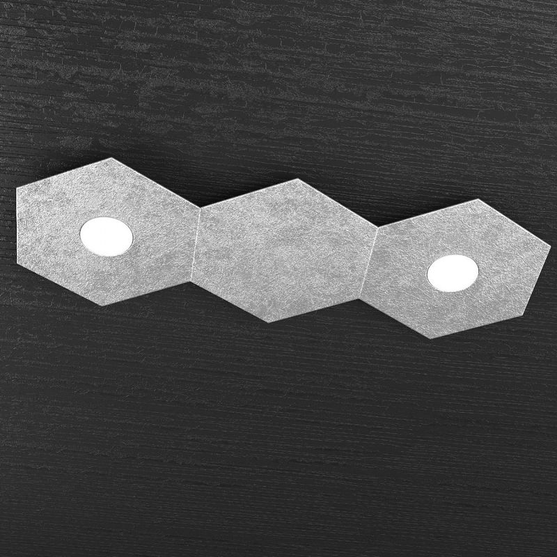Image of Top-light - Plafoniera moderna top light hexagon 1142 2l1d a2 gx53 led metallo lampada parete soffitto, finitura metallo foglia argento - Foglia