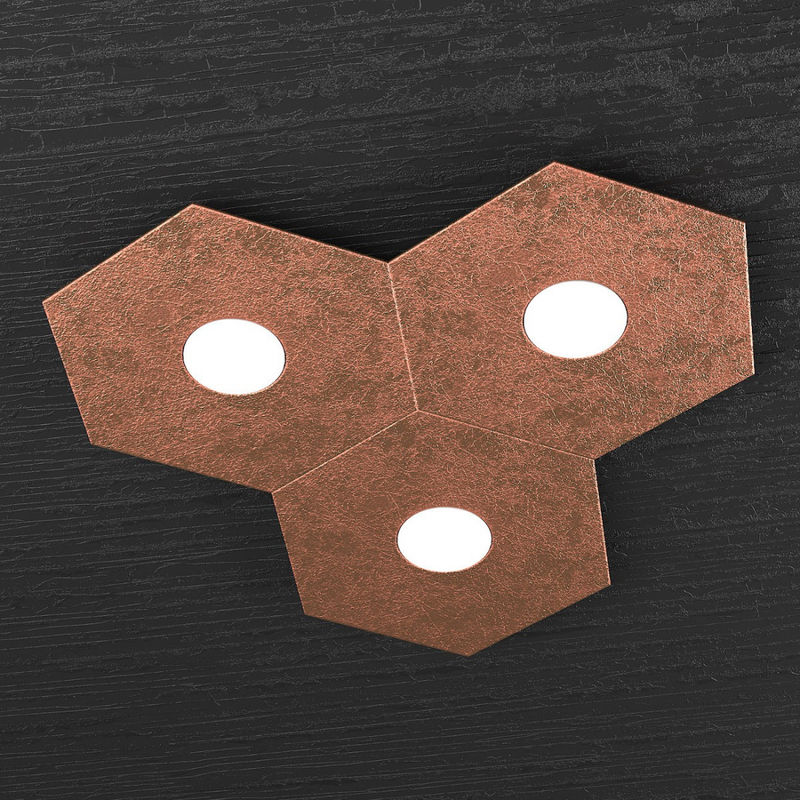 Image of Plafoniera moderna top light hexagon 1142 3l a3 gx53 led metallo lampada parete soffitto, finitura metallo foglia rame - Foglia rame