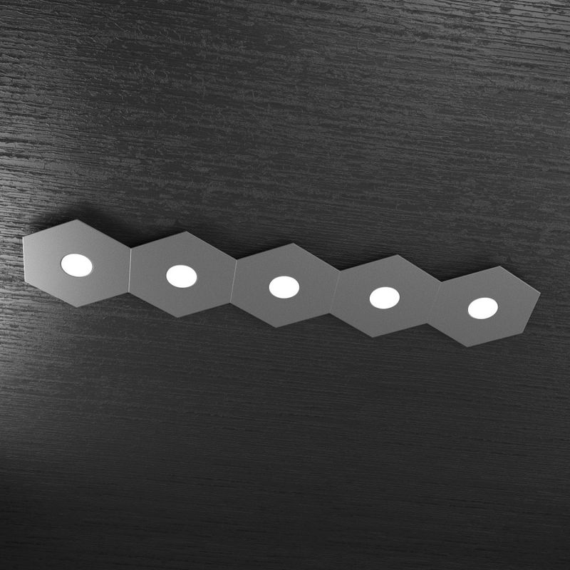 Image of Plafoniera moderna top light hexagon 1142 5l a1 gx53 led metallo lampada parete soffitto, finitura metallo grigio-antracite - Grigio-antracite