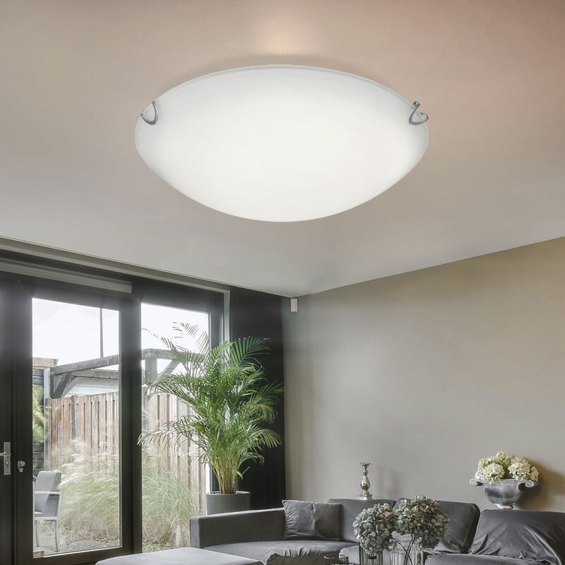 Image of Plafoniera vetro lampada soggiorno plafoniera plafoniera bianco, metallo satinato, 1x led 16W 930Lm bianco caldo, DxH 30x7 cm